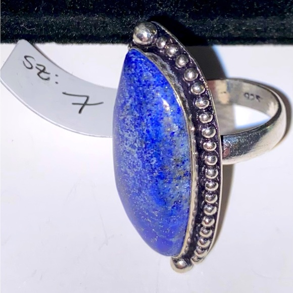 Handmade Natural Lapis Lazuli Stone Boho Ring .925 Stamp Size: 7 - Picture 3 of 6
